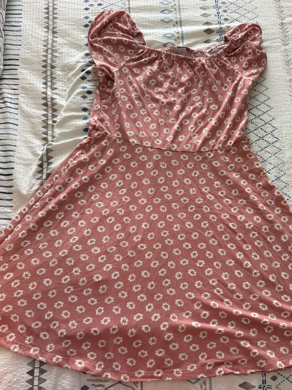 Girls Pink Daisy Off-Shoulder Skater Dress
